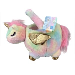 NWT Pastel Tie Dye Unicorn Plush Easter Basket Gold Pink Kids Basket